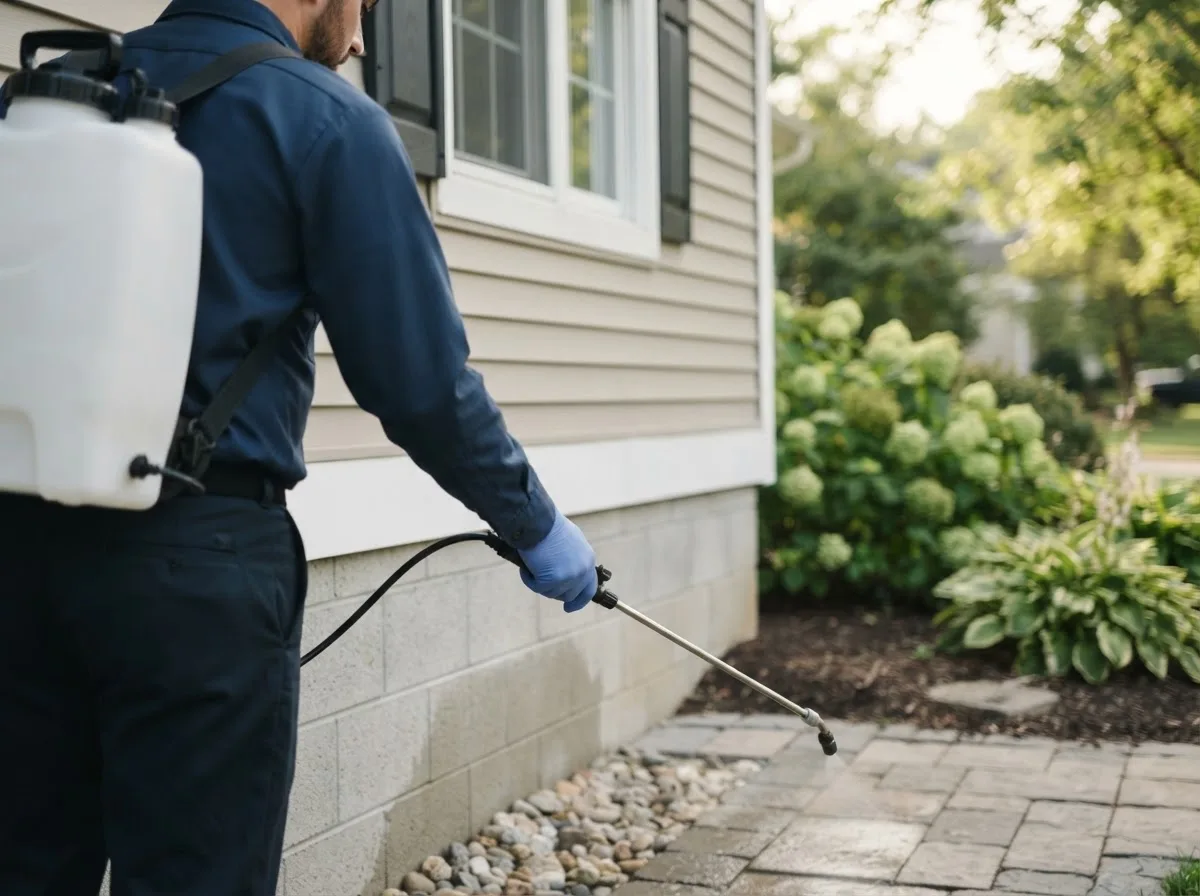 Pest control technician inspecting a home in Pana, IL